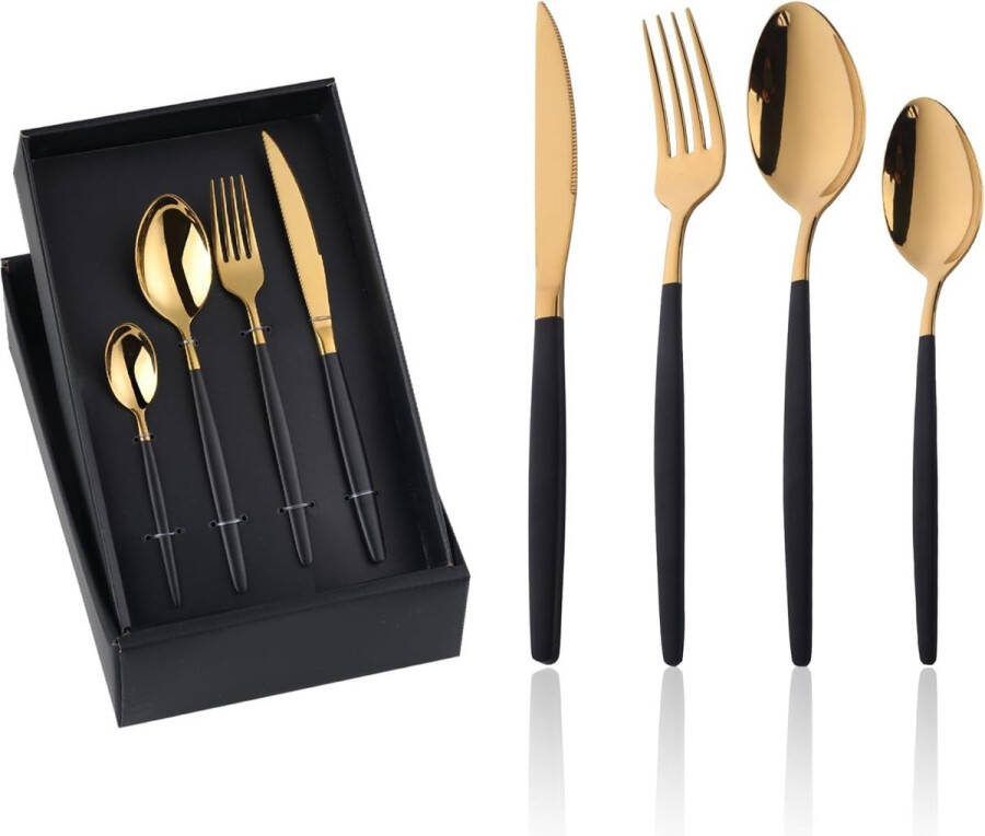 Luxueus 16-delig Bestekset in Zwart en Goud voor Thuis en Restaurant