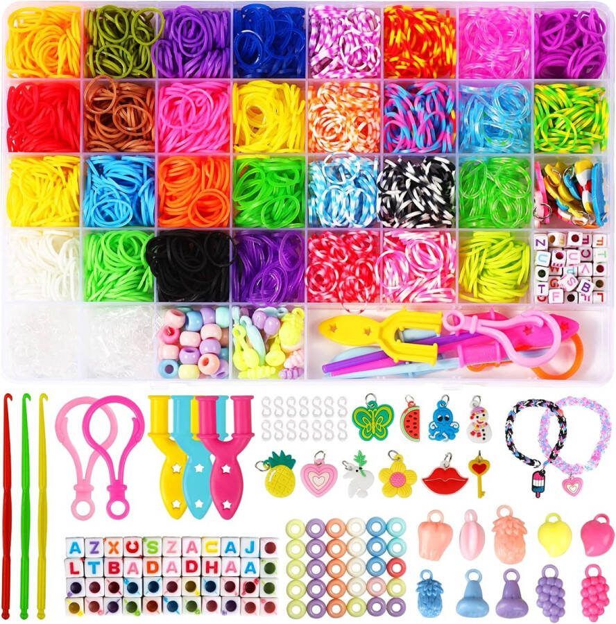 LUZOON Loom Set 2500+ 30 Kleuren Loom Bands Set Sieraden Maken kinderen Zelf Armbanden Maken Elastieken Voor Kinderen Knutselen Sieraden Zelf Maken (30 kleuren 2500+Looms lintenset)