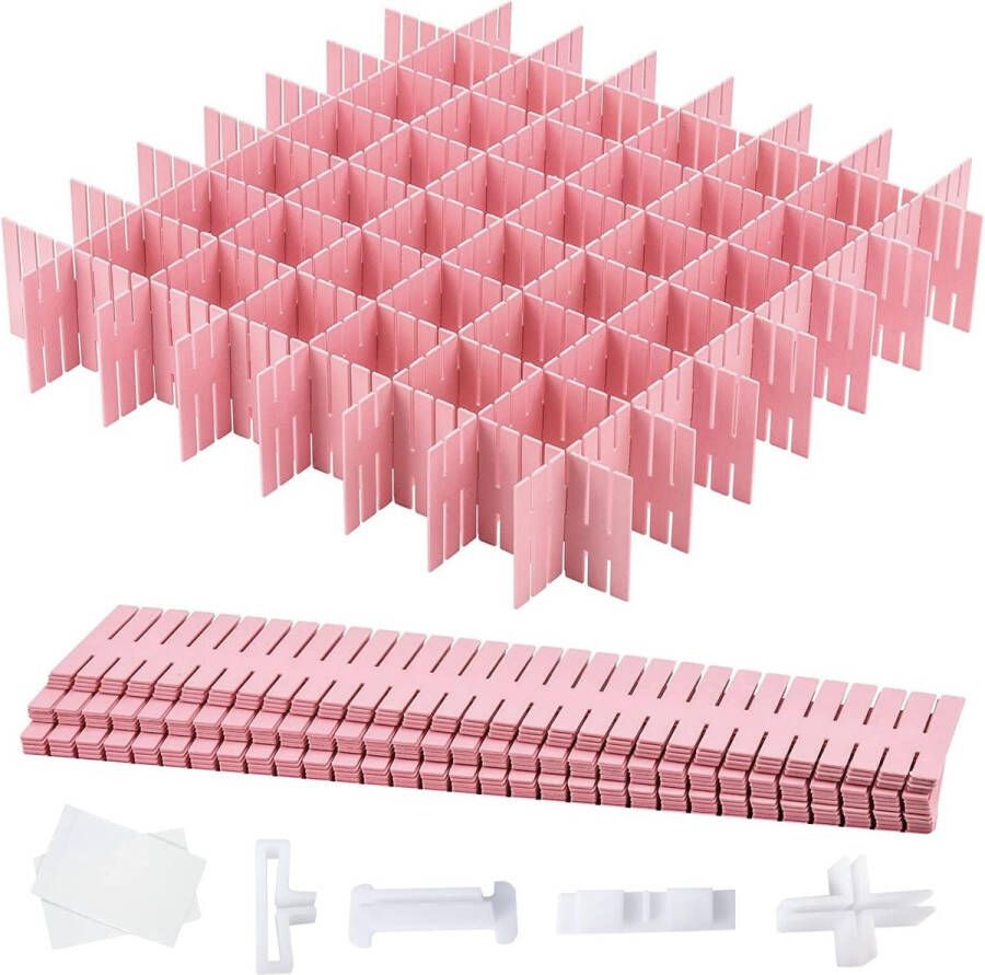 LWAIX Ladeverdeler verstelbare ladeverdeler 16 stuks ladeverdelers lade-organizer voor kast ondergoed sokken doe-het-zelf bureau-organizer (roze)