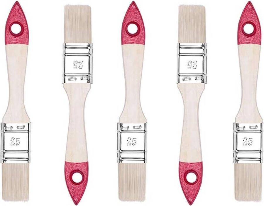 M7 platte kwastenset 5-delig breedte 2 5 cm schilderpenselen set met houten handvat 5 stuks
