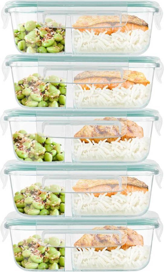 Maaltijd Prep Containers 2 Compartimenten Voedselgraad BPA-vrij Luchtdicht Magnetron Vriezer Vaatwasserbestendig 5 Pak