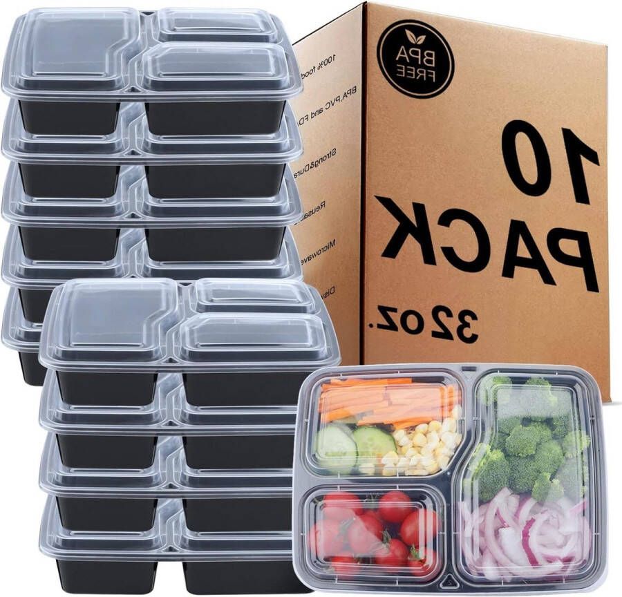 Maaltijdbereidingscontainers met 3 compartimenten Bento-lunchboxen BPA-vrij herbruikbaar plastic Vriezer magnetron vaatwasmachinebestendig Meal prep bakjes