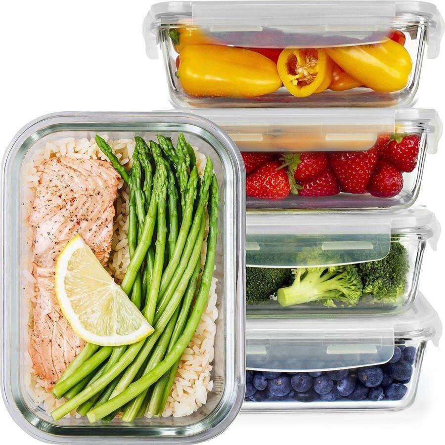 Maaltijdvoorbereidingscontainers van glas [5 Pack] Gezonde maaltijdvoorbereidingsdozen luchtdichte deksels BPA-vrij lekbestendig