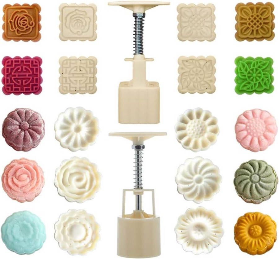 Maancakevorm 12 stuks ronde gebak mooncake vierkante bloem maan cakevorm mould cookie stamp mooncake vorm moon cake mould pers voor bakken DIY cookie wit