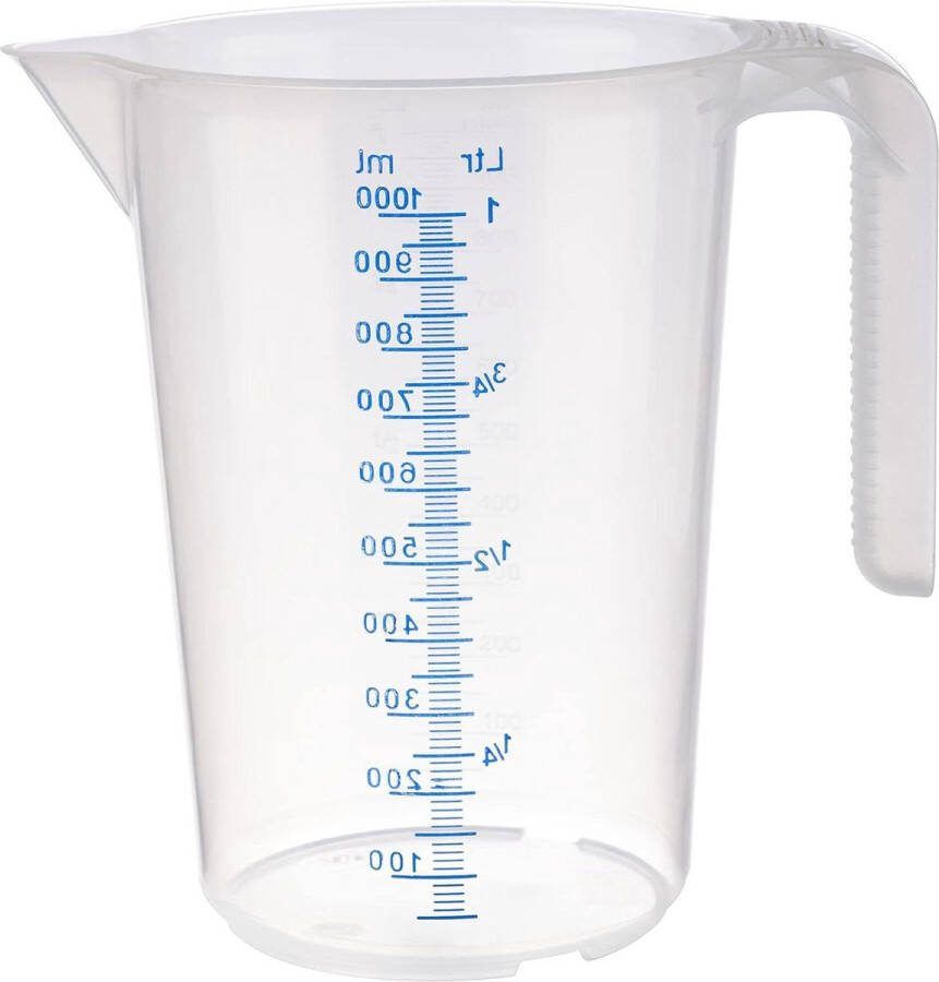 Maatbeker 1 liter Kunststof beker met reliëf maatverdeling Gesloten handvat Vaatwasmachinebestendig Maatbeker 1 liter