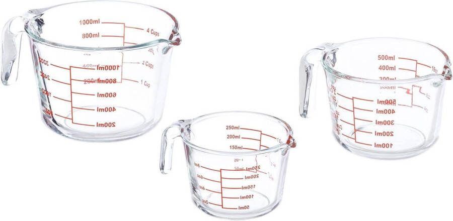 Maatbeker set 3 maatkannen 250 ml 500 ml 1L hittebestendig microgolfoven transparant