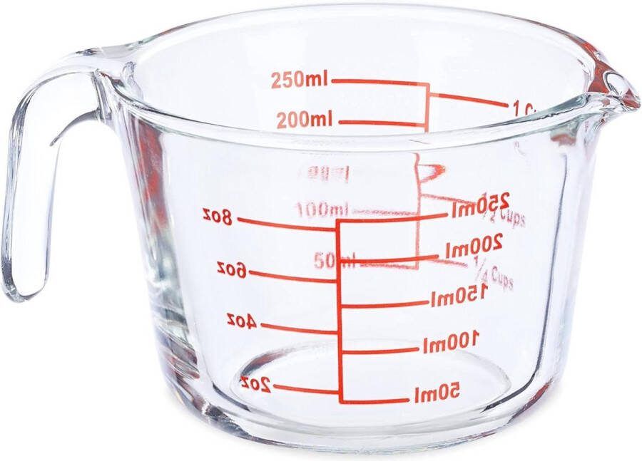 Maatbeker van glas 250 ml hittebestendig mag in magnetron maatstrepen ml ons en cups transparant