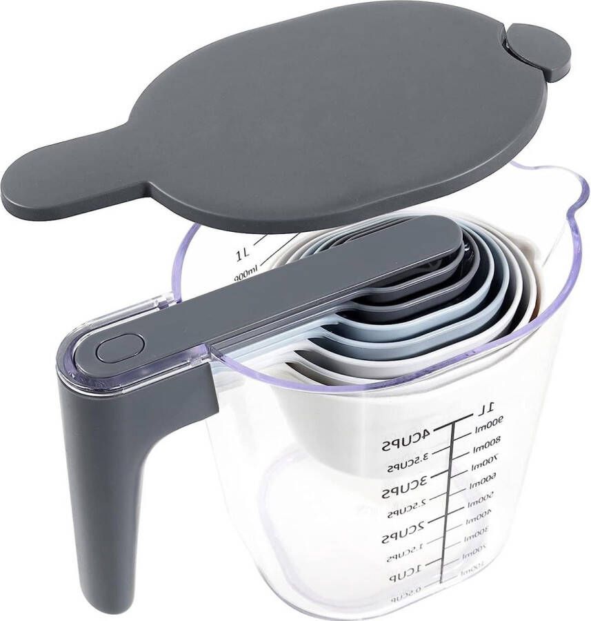 Maatbekers en lepels stapelbare maatkruik met deksel voor keuken vloeistof en droog BPA-vrij vaatwasmachinebestendig