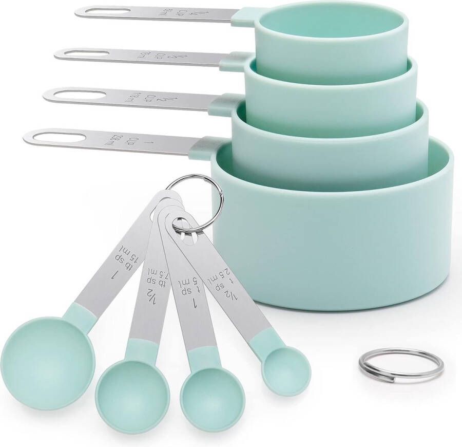 Maatbekers en lepelset 8-delige set met roestvrijstalen handgrepen meetgereedschap voor vloeistoffen en vaste stoffen bakaccessoires en keukengerei