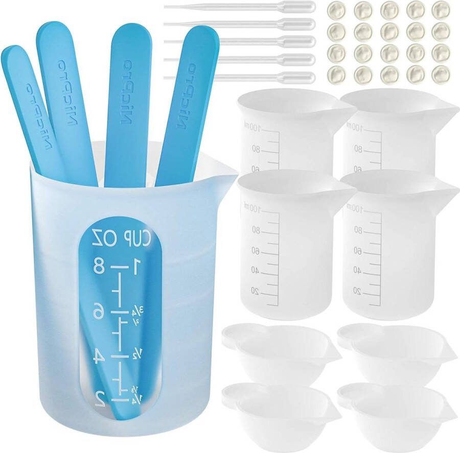 Maatbekers gereedschapsset 250 & 100 ml roerstokjes pipetten vingerbedjes accessoires hars mengen mallen sieraden waxen