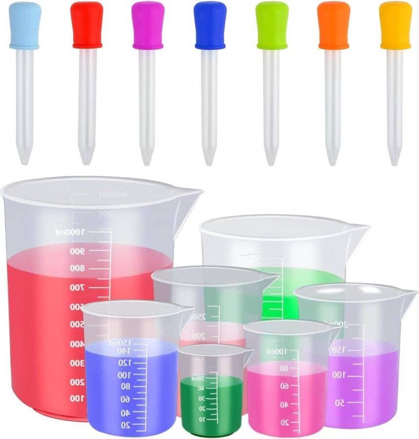 Maatbekers Met Druppelaars Set Van 7 Hittebestendig Koken Bakken Plastic Gegradeerd Mengen Vloeistof Meten
