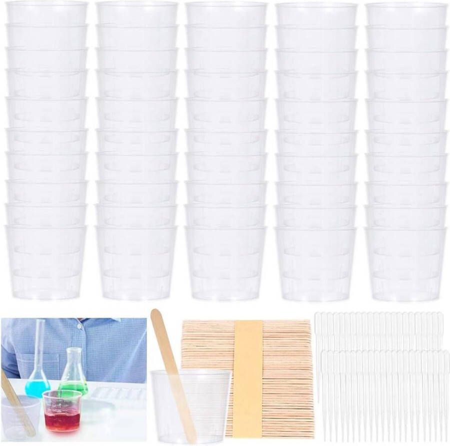 Maatbekers met gereedschap Plastic 30 ml 50 stuks Maatbekers Roerstaafjes 3 ml pipet Hars Stain Epoxy Verf