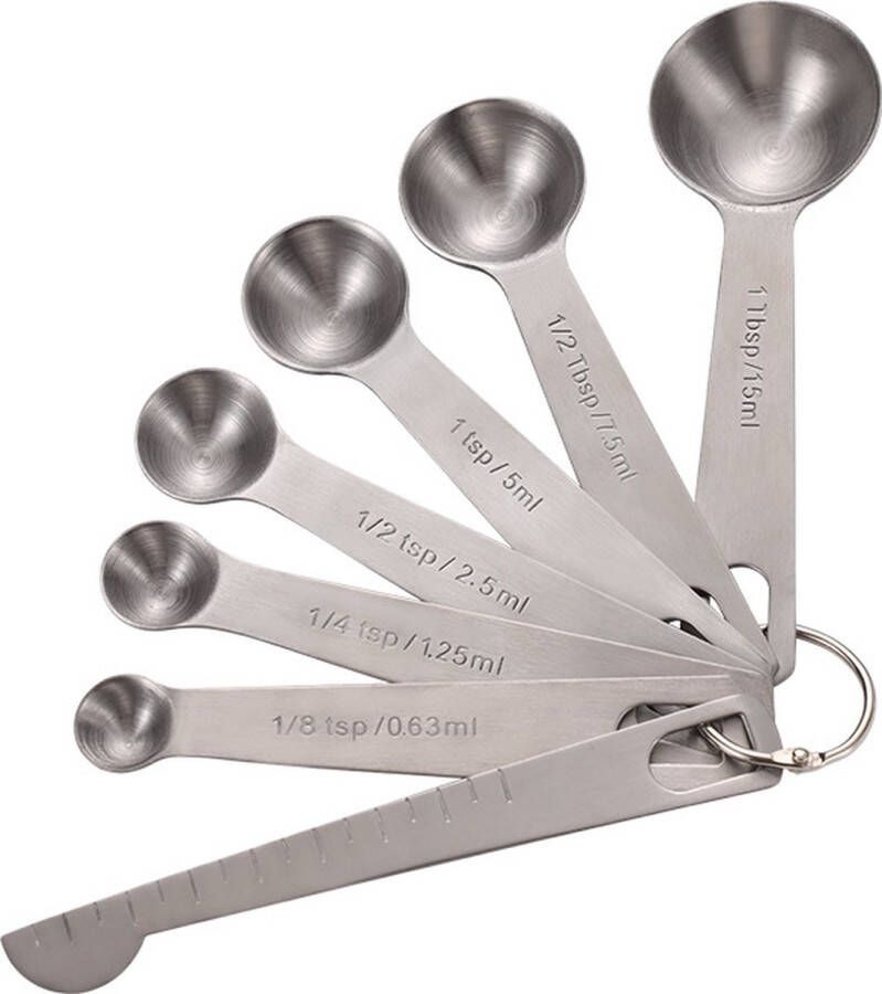 Maatlepel setje- 7-Delige Meetlepels Measuring Spoons Maatschepjes RVS met schaal bak meter RVS Maatlepels Duurzaam Keukengerei
