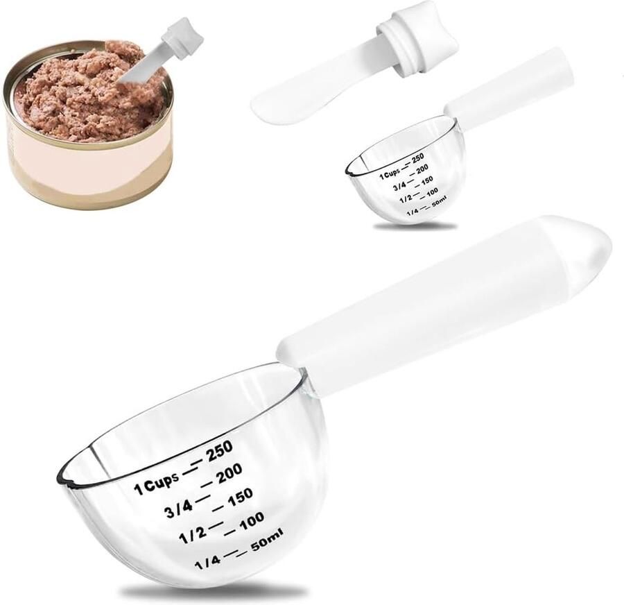 Maatlepel voor hondenvoer 1 artikel dierenvoerlepel met schaal 250 ml kattenvolepel nauwkeurige meting voor honden katten rijst meel sojabonen en andere granen (wit)
