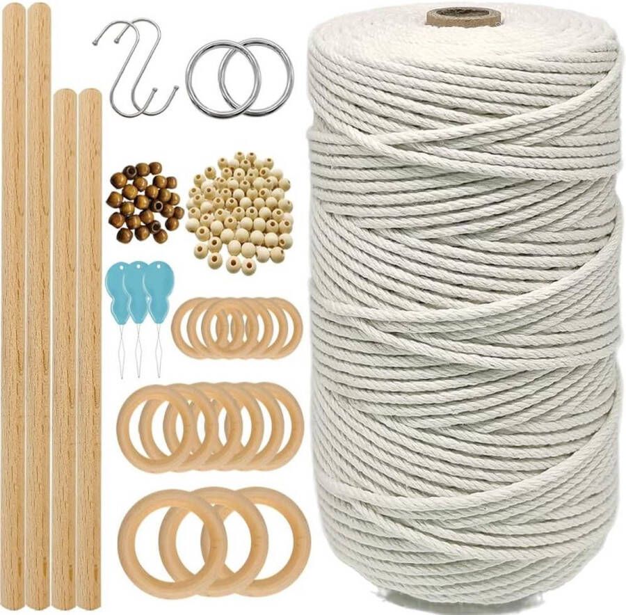 Macramé beginners en kinderen kit houten ringen houten kralen metalen ring 2 inch 3 mm x 200 m macramé touw plantenhangers Hilo de Macramé 3 mm