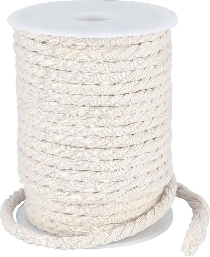 Macrame Garen 6mm Katoenen Koord 30m Macrame Koord Wit 6 mm Katoenen Koord Dik Gevlochten Koord Katoenen Touw voor Ambachten Tuinieren Verpakking Decoratie