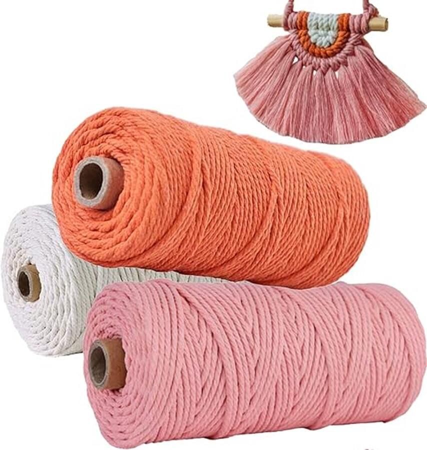 Macramé garen set Katoenen koord voor doe-het-zelfprojecten Gemaakt van 100% natuurlijk katoen 2 mm x 100 m Set of 3