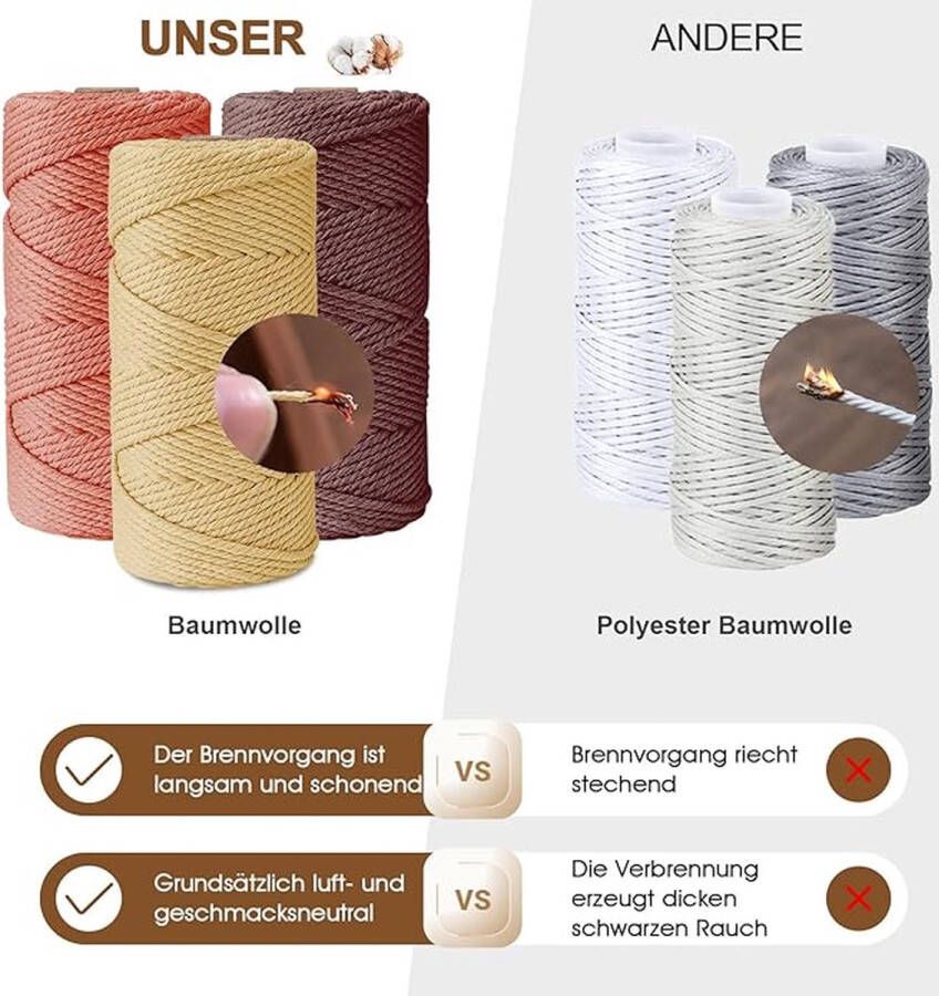 Macramé garen set Katoenen koord voor doe-het-zelfprojecten Gemaakt van 100% natuurlijk katoen 3 mm x 60 m 3