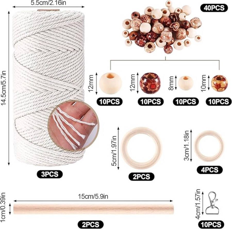 Macramé garen set Katoenen koord voor doe-het-zelfprojecten Gemaakt van 100% natuurlijk katoen 3 mm x 100 m 3