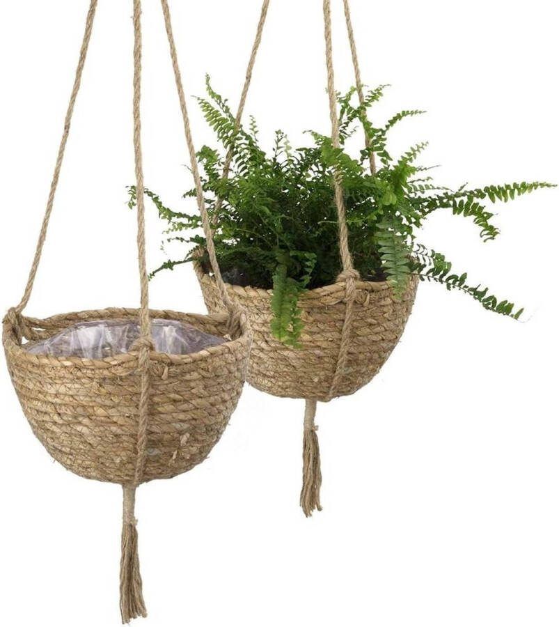 Macrame Plant Hangers Indoor Outdoor Hanging Basket Plant Hanger with Seagrass Baskets Dural Layer Flower Planting Basket Holder for Garden Decor