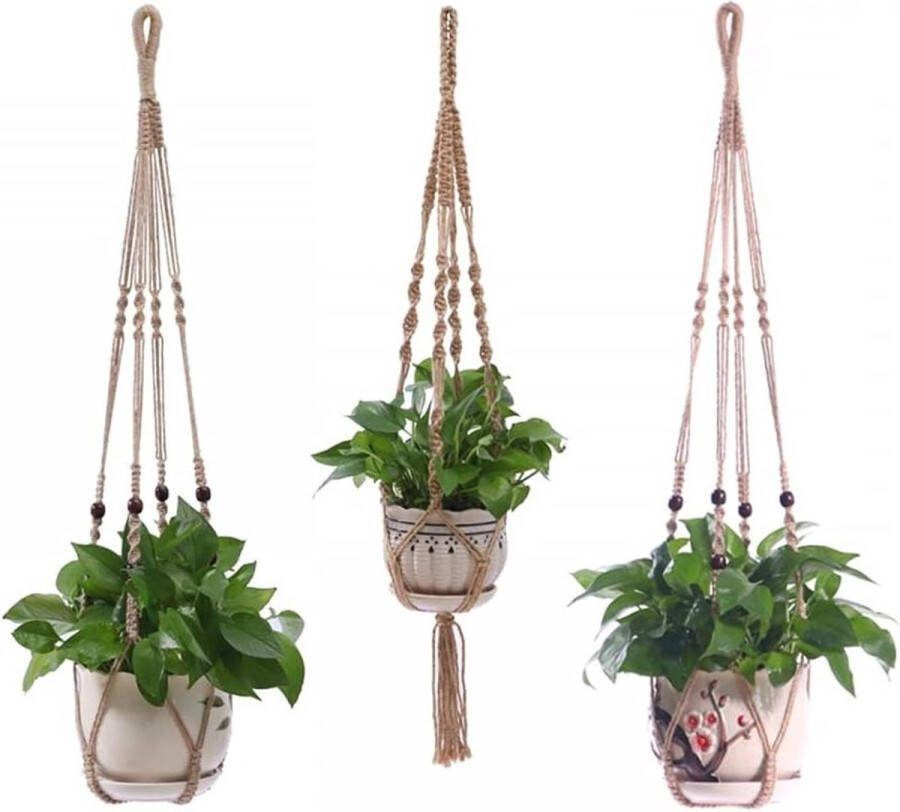 Macramé plantenhanger 3- 4-delige set boho decoratief katoenen touw bloempothouder hanger binnen en buiten plafond balkon wanddecoratie Flower Hanger