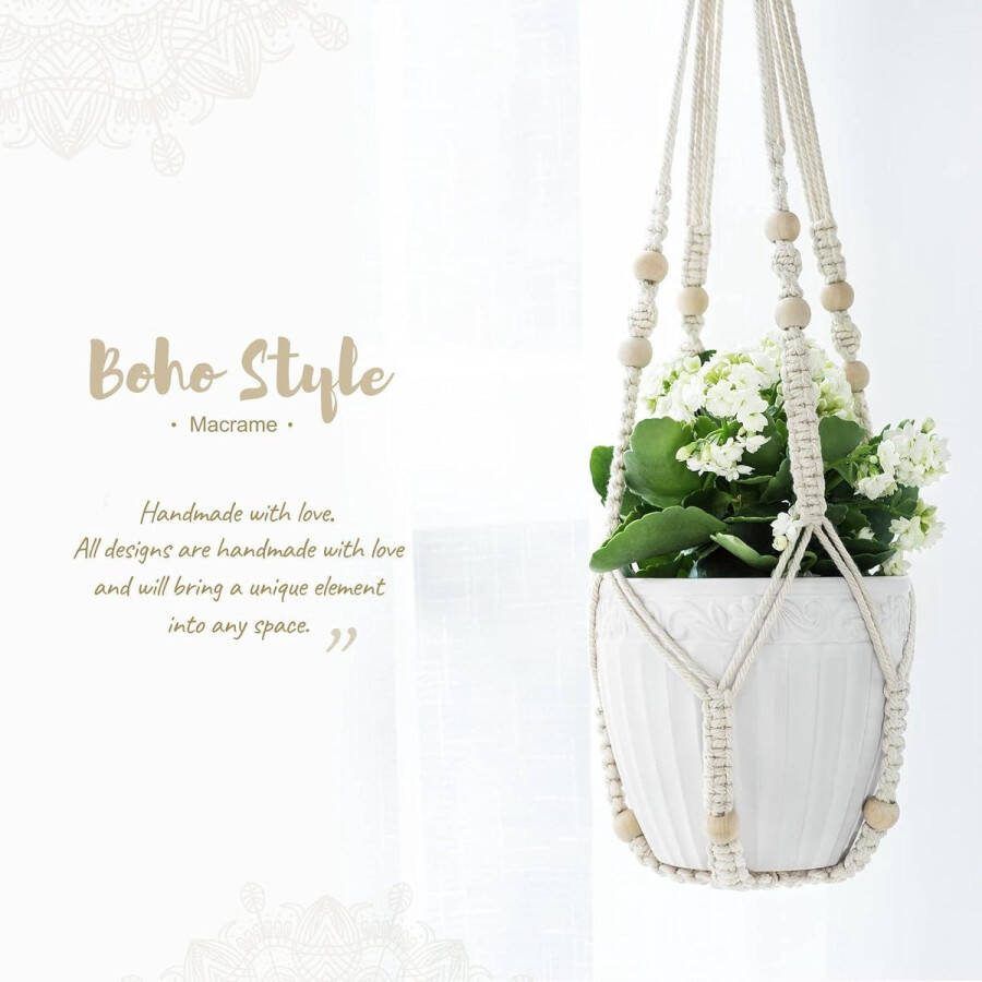 Macrame plantenhanger Hangende plantenmand met katoenen touw en kralen 2 stuks 89 cm Flower Hanger
