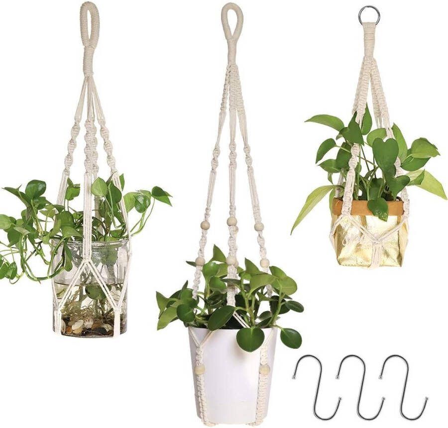 Macramé plantenhanger voor binnen en buiten balkon tuindecoratie set van 3 katoenen touw hanglampen
