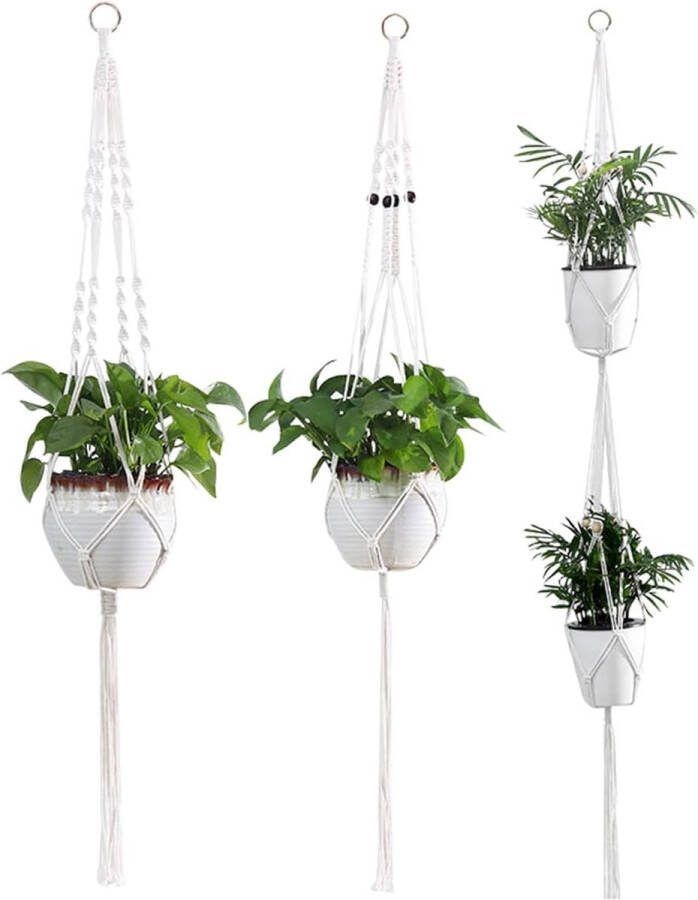 Macramé plantenhangers 3-delige set voor plantenhouders hangende bloempot met katoenen touw met parels kwastjes voor plafond buiten tuin woondecoratie