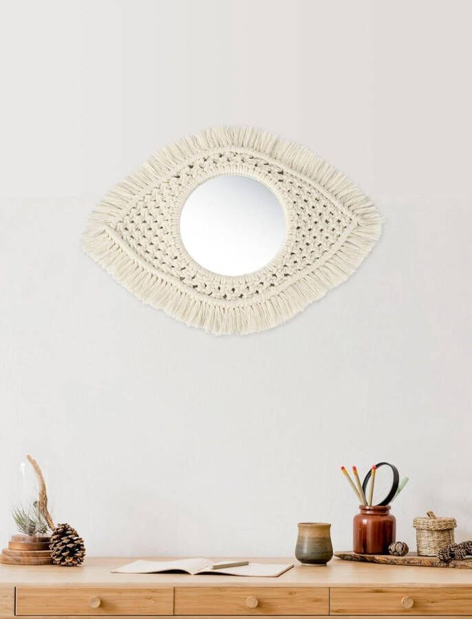 Macrame Spiegel boze blik wandspiegel boho hangende spiegel voor slaapkamer woonkamer wanddecoratie voor vrouwen en mama 15 x 38 cm