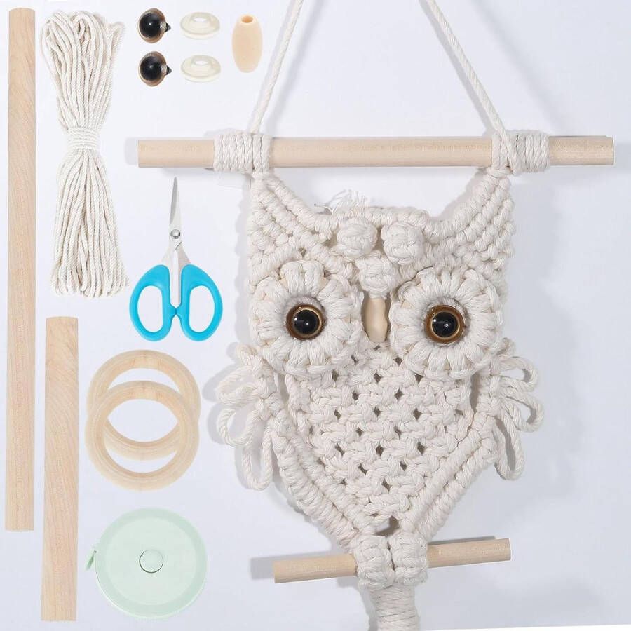 Macramé Uil Wandophangset Handgemaakte Macramé Uil Wandtapijt Set Boho Macramé Wandbehang Decoratie Weven Ornament Slaapkamer Woonkamer