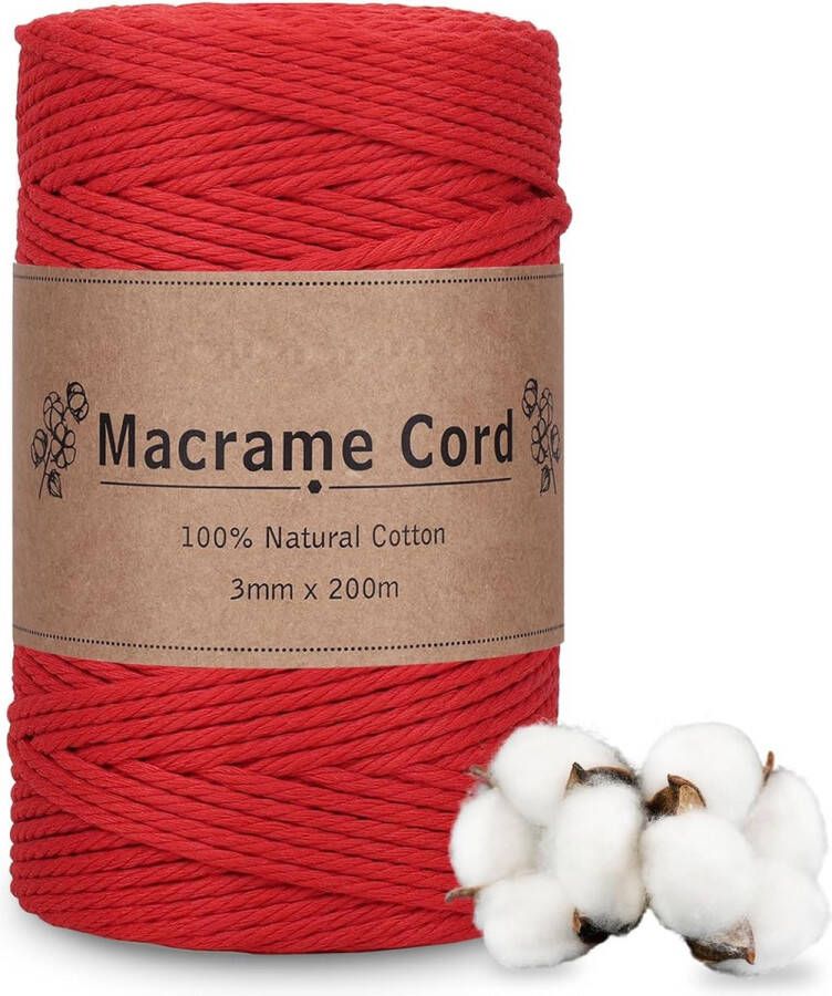 Macramégaren 3 mm x 100 m macramégaren groen macramé katoenen garen 3 mm natuurlijk katoenen koord 3 mm katoenen knutselkoord voor knutselen breien bohodecoratie wandbehang