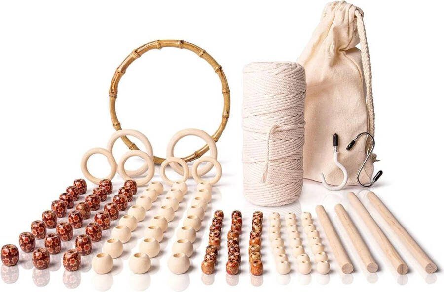 Macraméset garen houten kralen houten ringen bamboering houten stokken haken opbergzakken macramé koord doe-het-zelf boho plantenhangers dromenvangers 100% katoen