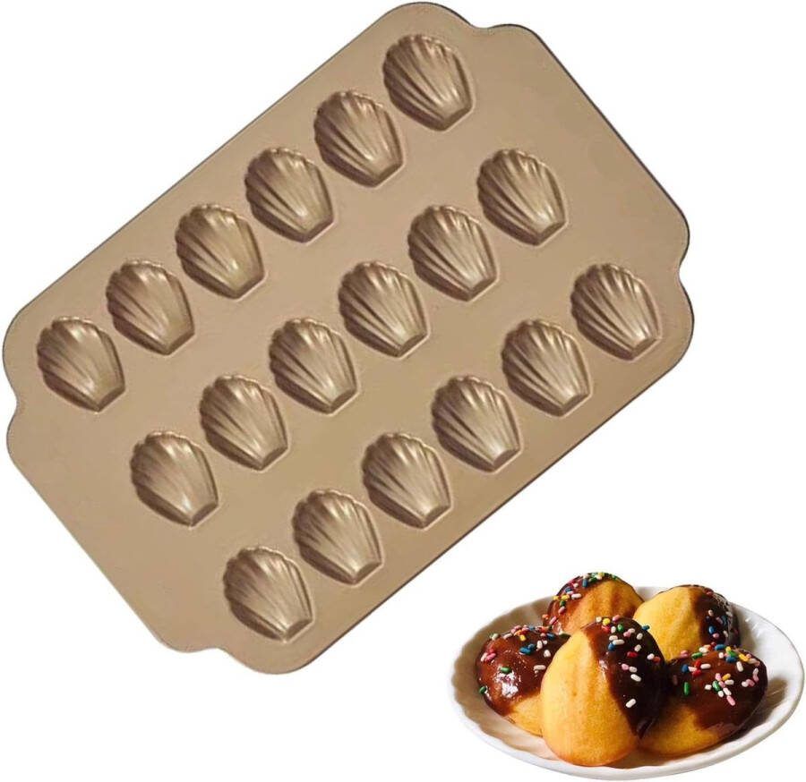 Madeleine Bakvormen 18 gaten Madeleine taartvormen bakvorm anti-aanbak mini-madeleine bakvormen voor chocolade snoep koekjes ijsblokjes (goud)