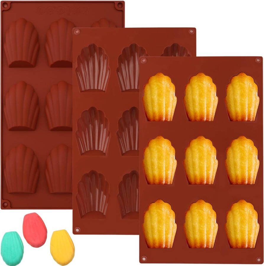 Madeleine bakvormen 3 stuks siliconen madeleine bakvorm siliconen BPA-vrij eenvoudige release schelpvormige siliconen vormen voor madeleinen koekjes chocolade snoep pudding