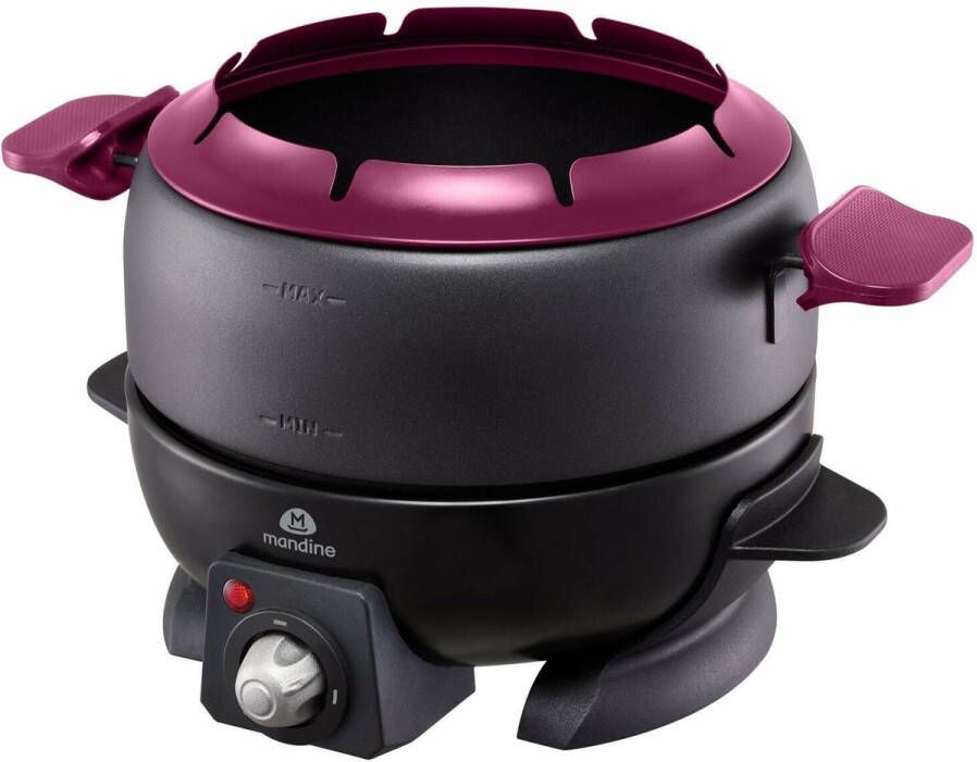 Madine Fonduepan MFD208-17 – Fondueset Elektrisch Voor 8 personen 1.8liter Gekleurde Fonduevorken houder Geschikt voor kaas olie chocolade en bouillon Zwart Paars