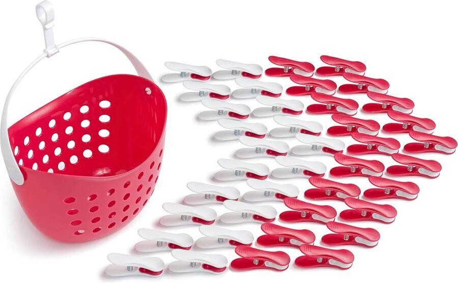 Magenta Wasknijpers stabiel zonder afdruk zachte clips met wasknijpermand 40 stuks met wasknijpermand Viva Magenta wit wit Viva Magenta mand wit