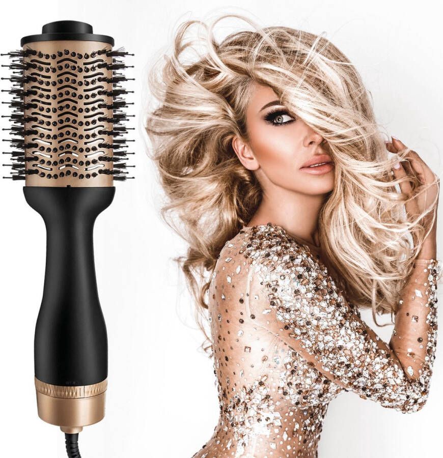 GinnComm Magic Brush Föhnborstel Krulborstel Keramische Haarborstel voor Volume en Drogen 4 in 1 Multistyler voor elk haartype Volumizer Goud