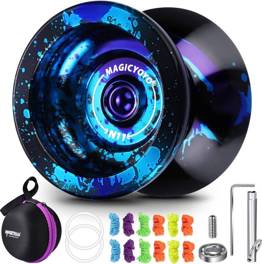 MAGICYOYO Professionele Yoyo N11 Tricks Jojo Geschikt voor gevorderden responsieve JoJo voor kinderen metalen Jo-Jo met reactieve Yoyo-modus + Yo-Yo-lagerset + 12 Yoyo koorden + Yo-Yo-tas