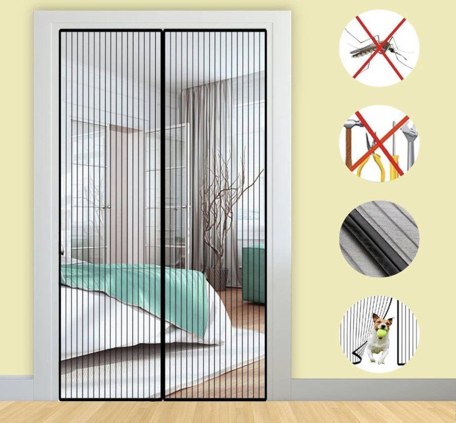 Magneet Hordeur Insectengaas Balkondeur 90x210cm Magnetisch Gordijn voor Balkondeur Terrasdeur Kelderdeur Schuifdeur en Woonkamer Eenvoudige Zelfklevende Montage zonder Boren Zwart