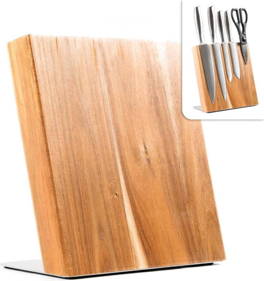 Magneet messenblok zonder messen 22 x 23 cm magnetisch messenblok onuitgerust voor het veilig schoon en netjes opbergen van messen messenblok universeel hout messenblok acacia