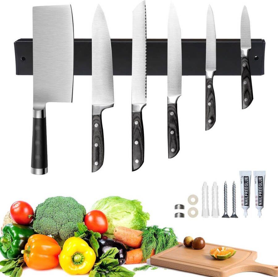 Magneetstrip mes 30 cm zelfklevend kan zonder boren worden gemonteerd magneetstrip messenblok van roestvrij staal voor alle soorten keukenmessen fruitmessen