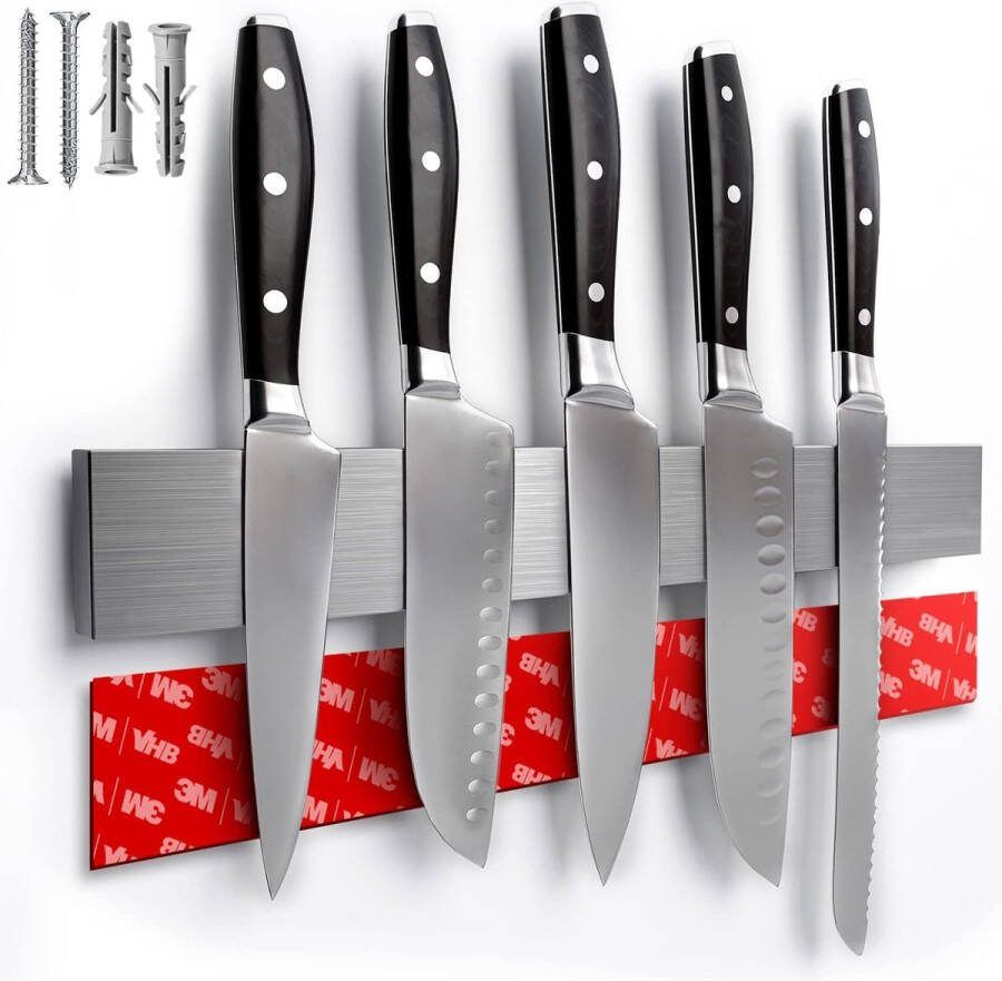 Magneetstrip mes 40 cm extra sterke magneet zelfklevend met 3M VHB-plakband messenlijst van roestvrij staal messenhouder magnetisch voor messen