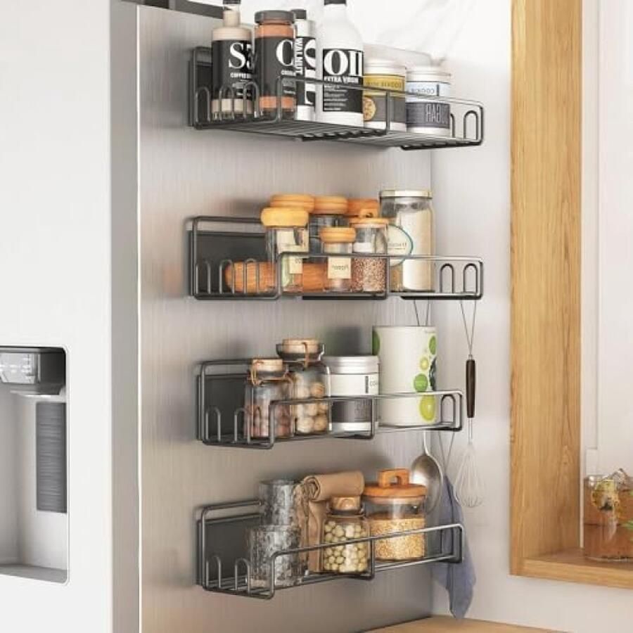 Magnetisch Kruidenrek 4-delige set Koelkastmagneet Organizer Zwart