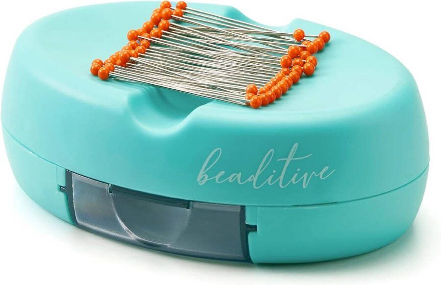 Magnetisch kussen met lade Sterke magnetische houder voor naainaalden Inclusief 50 glazen kopnaalden chique mandje voor naainaalden paperclips schroeven turkoois