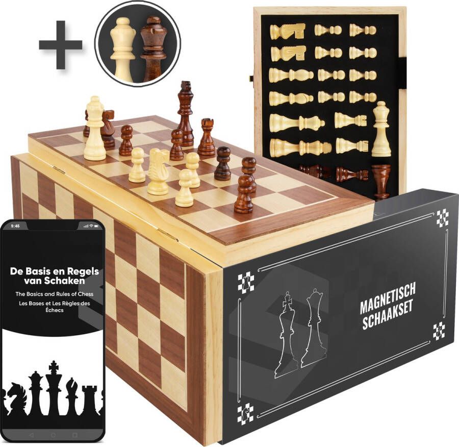 Sincer Magnetisch Schaakbord met Staunton Schaakstukken – 2 EXTRA Koninginnen – Inclusief E-book met Schaakregels Houten Handgemaakte Schaakset Schaakspel voor Volwassenen – Groot Formaat van 39x39cm Chess Board Set