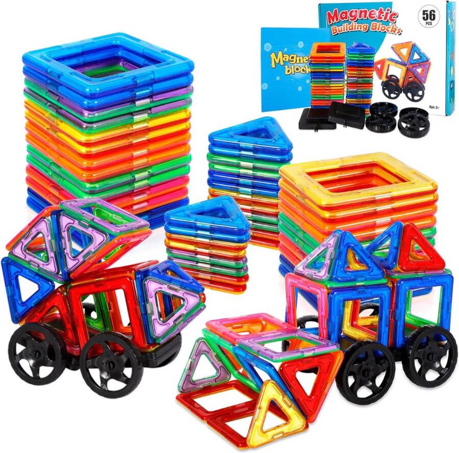 Magnetisch speelgoed 57 Stuks Magnetische bouwstenen Magnetische bouwblokken Montessori speelgoed Met wielen Sterke magneet