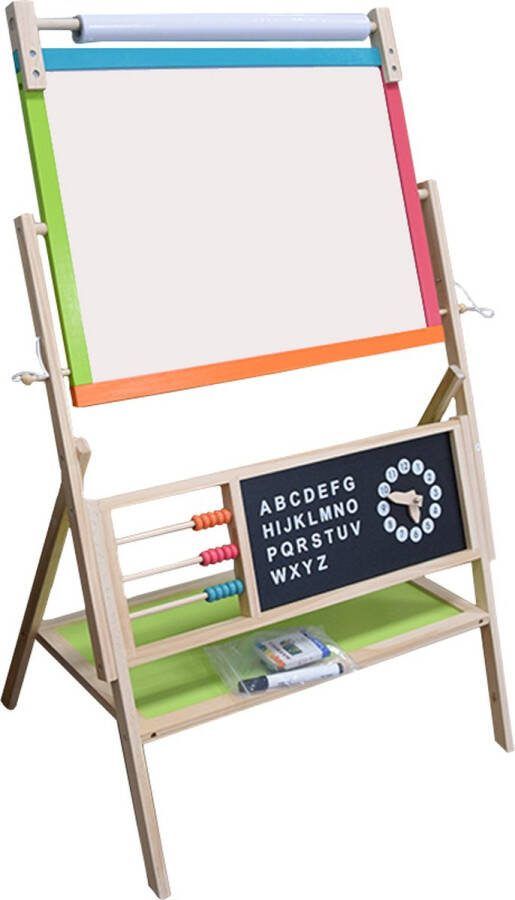 Magnetisch Tekenbord Dubbelzijdig Schoolbord voor Kinderen Krijtbord en Whitebord Magneetbord met Hout Educatief Peuter Speelgoed Staand Bord met Telraam en Klok