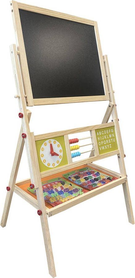 Magnetisch Tekenbord Dubbelzijdig Schoolbord voor Kinderen Krijtbord en Whitebord Magneetbord met Hout Educatief Peuter Speelgoed Staand Bord met Telraam en Klok