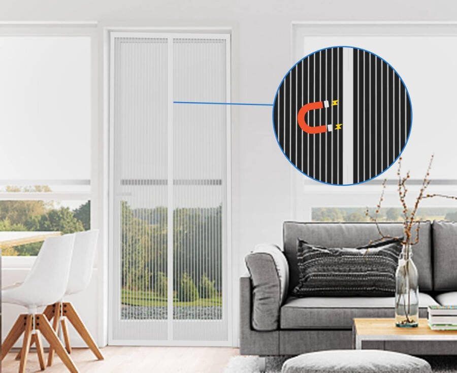 Magnetisch Vliegengaas Deur Magnetisch Gordijn Magnetische Vliegengordijn Hordeur Klamboe Automatisch Sluiten Anti-Muggengordijn Zonder Boren Voor Balkondeur Woonkamer Terrasdeur (120x240cm wit)