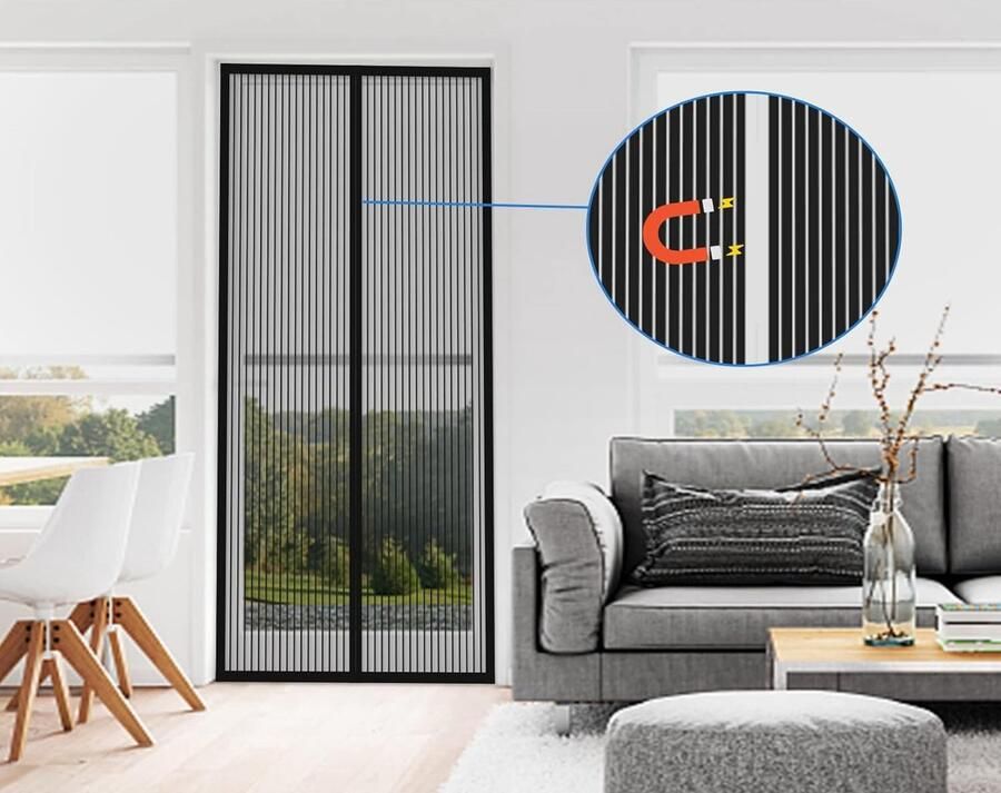 Magnetisch Vliegengaas Deur Magnetisch Gordijn Magnetische Vliegengordijn Hordeur Klamboe Automatisch Sluiten Anti-Muggengordijn Zonder Boren Voor Balkondeur Woonkamer Terrasdeur (120x240cm zwart)